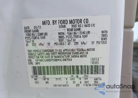 2011 Ford Escape Xlt from USA, damaged, VIN 1FMCU9D75BKC38703
